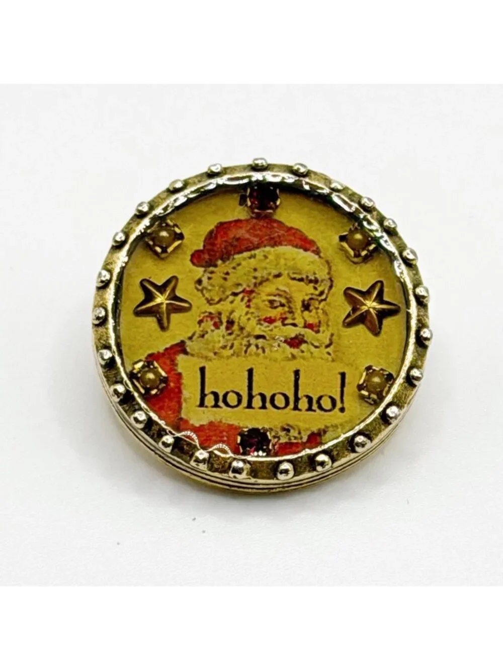Vintage Maximal Art Santa Claus John Wind Christmas Brooch Pin Hohoho
